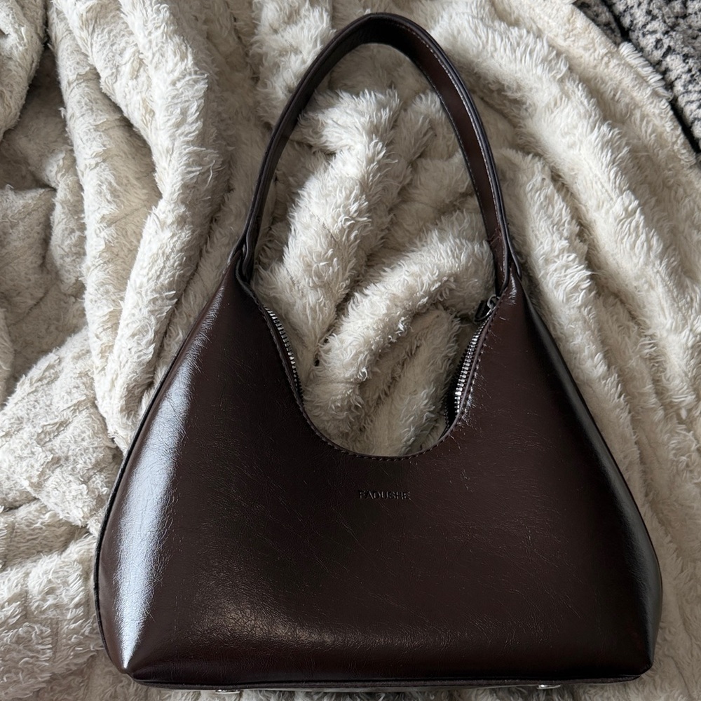 Classic Dark Brown Synthetic Leather Shoulder Bag with Curved Silhouette